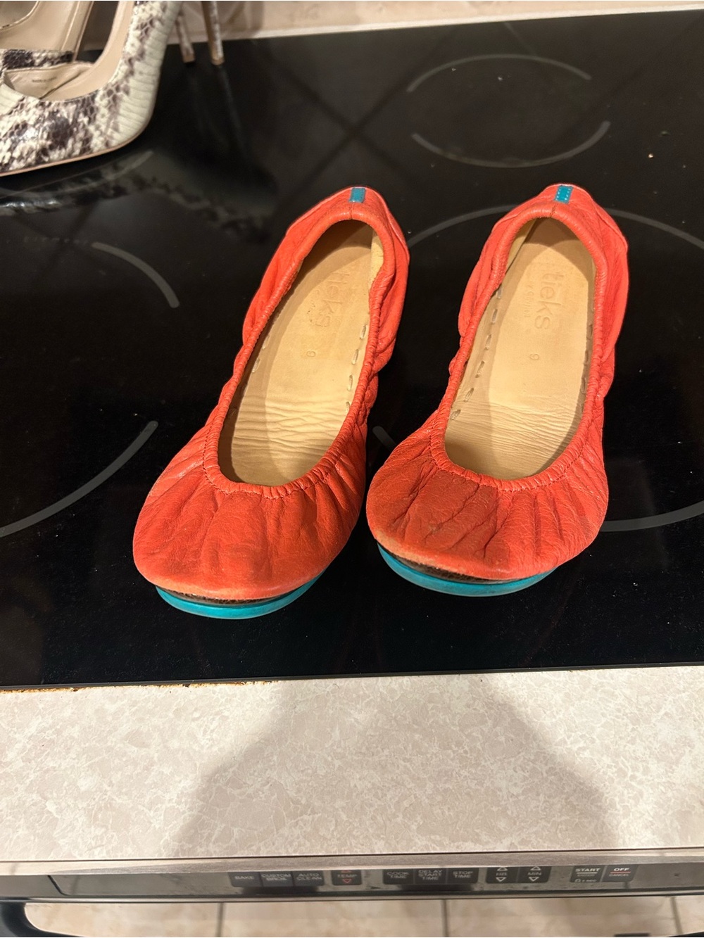 Tieks Red Ballet Flats with Teal Sole
